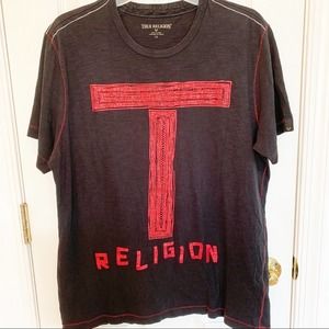 True Religion Distressed Graphic Black Tee L